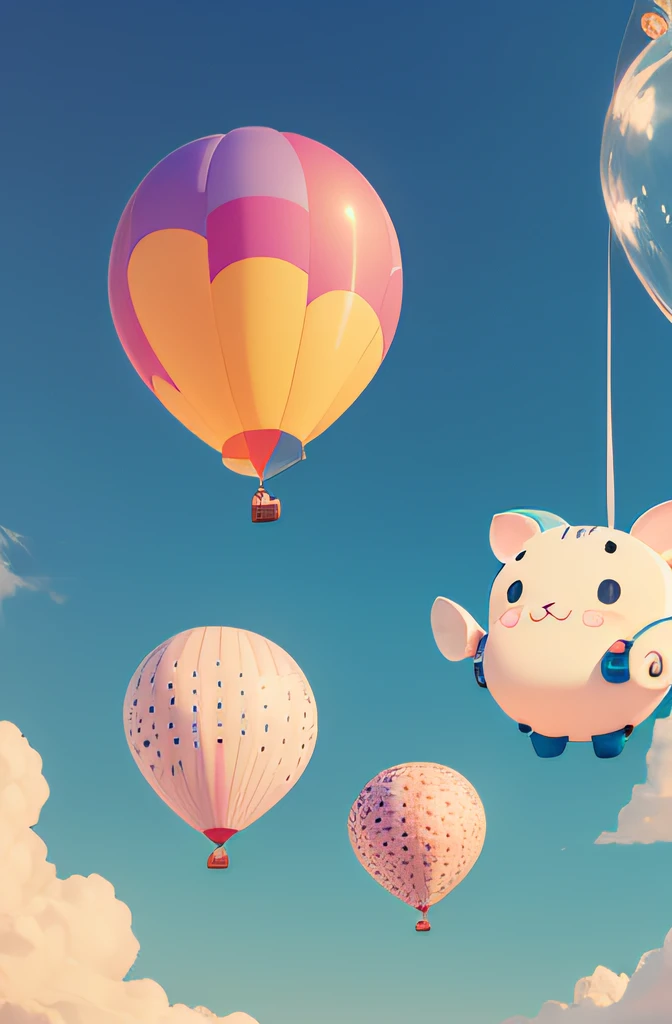 cartoon animal pattern balloon，((Cartoon Cute,Animal motifs))， Cute cartoon style, cute character, 🐋 as 🐘 as 🤖 as 👽 as 🐳, adorable creature, various animals, balloons, cute colorful cute, balloons, Small animals,