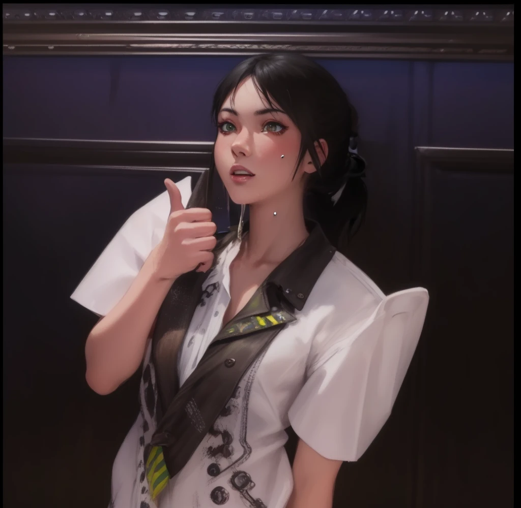 masterpiece, highest quality, realistic, subsurface scattering, chromatic lighting,
colorized, red + yellow + green + blue limited color palette, detailed concept drawing, line-art, illustration,
cyberpunk,
18yo 1girl,small breasts,
extrovert,
ponytail hair,
punk outfit,
necktie,
pleated,
America
city,
club, people,
wet
detailed background