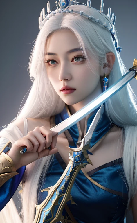 a close up of a woman with a sword and a crown, ashe, portrait knights of zodiac girl, irelia, zenra taliyah, yun ling, orianna, astri lohne, inspired by Ju Lian, beautiful celestial mage, white haired deity, riven, heise jinyao, mobile legends, jaina proudmoore