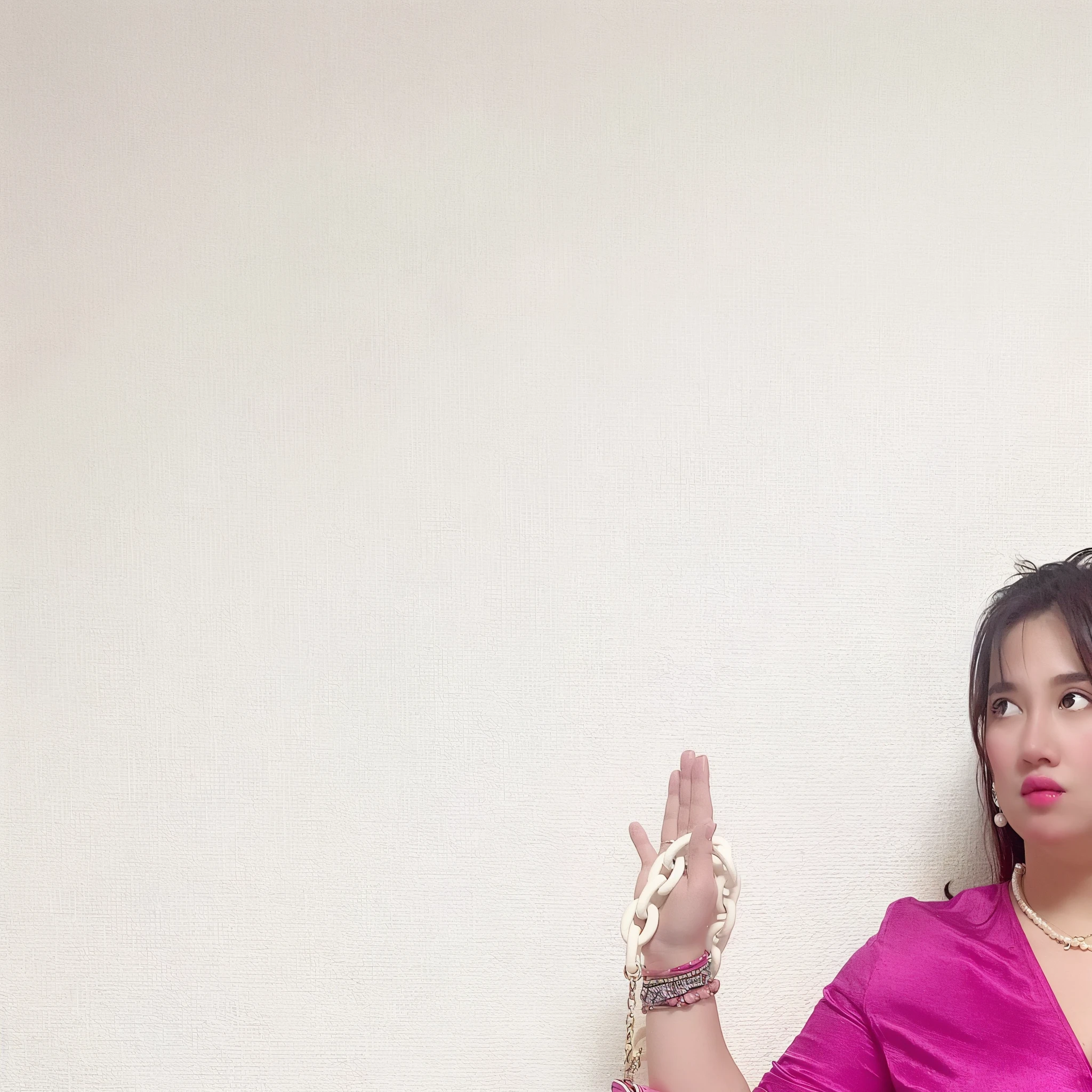 there is a woman in a pink dress holding a pink object, bbwchan, thicc, wearing fuchsia silk robe, various pose, dressed in a pink dress, wearing a pink dress, けもの, posing in a bedroom, sexy pose, material is!!! plum!!!, she has a jiggly fat round belly