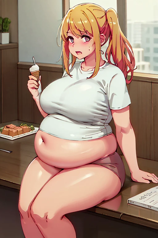 fat, large belly, standing, fat belly, very fat, large stomach, chubby,very fat, safe for work, obese, giant belly, fat, huge, heavy, very fat, safe for work, fat, large belly, standing, grabbing belly, very fat, large stomach, chubby (best quality, masterpiece),safe for work, obese, giant belly, fat, huge, heavy, very fat, safe for work, fat, large belly, standing, grabbing belly, very fat, large stomach, chubby (best quality, masterpiece), sitting down on cough, eating ice-cream, table with ice cream, blonde