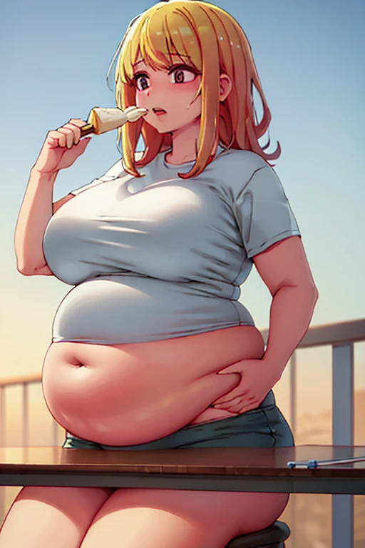fat, large belly, standing, fat belly, very fat, large stomach, chubby,very fat, safe for work, obese, giant belly, fat, huge, heavy, very fat, safe for work, fat, large belly, standing, grabbing belly, very fat, large stomach, chubby (best quality, masterpiece),safe for work, obese, giant belly, fat, huge, heavy, very fat, safe for work, fat, large belly, standing, grabbing belly, very fat, large stomach, chubby (best quality, masterpiece), sitting down on cough, eating ice-cream, table with ice cream, blonde