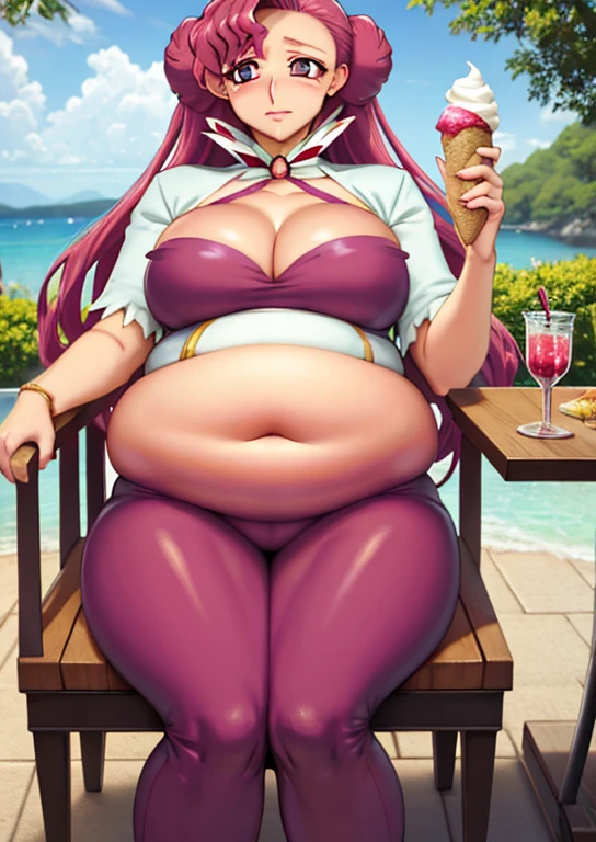 fat, obese, overweight, Euphemia li Britannia from code geass, fat, sitting, holding ice cream