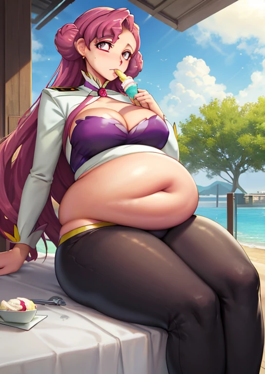 fat, obese, overweight, Euphemia li Britannia from code geass, fat, sitting, holding ice cream