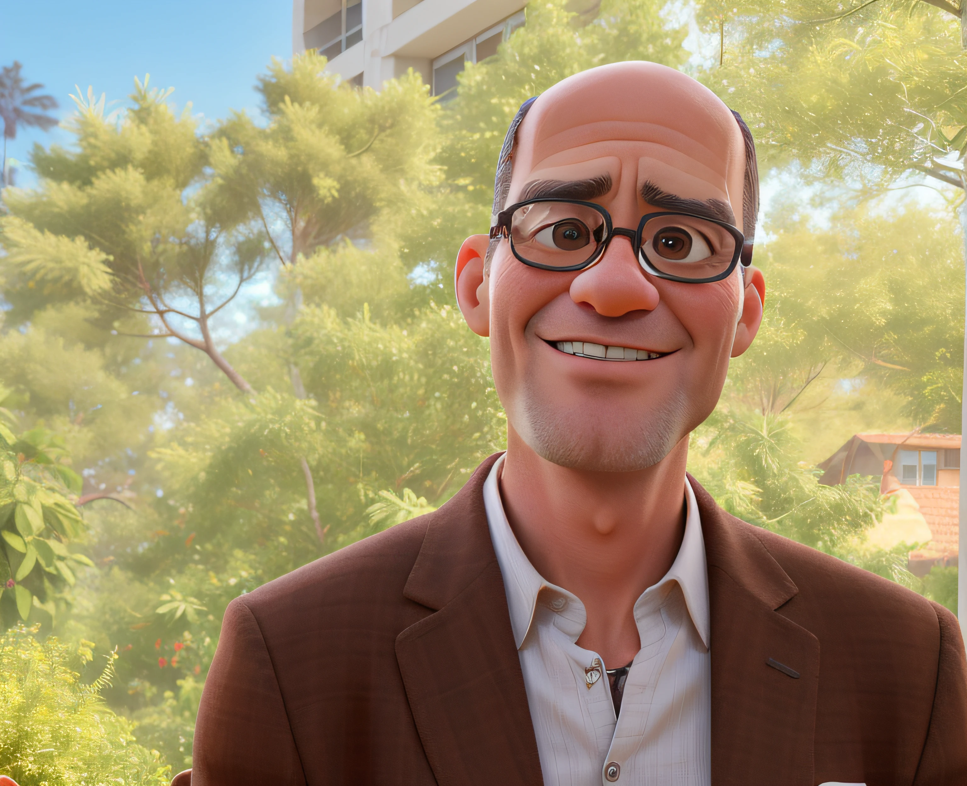 homem de 45 anos, careca, eyeglass, in an office sitting on the chair