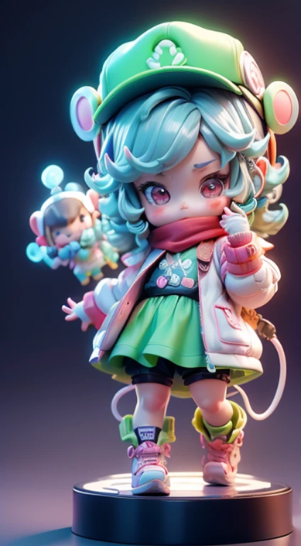 Blind box mode,Chinese zodiac,Super cute boy wearing monkey hat,Technology elements,Stylish clothes,Bubble Mart super cute IP,tchibi,Good role model,A blind box toy,Delicate gloss,clean backdrop,3 Rendering,OC Render,Best quality,4K,super detailing,front-facing view,POP market toys,The studio is brightly lit,Get up
