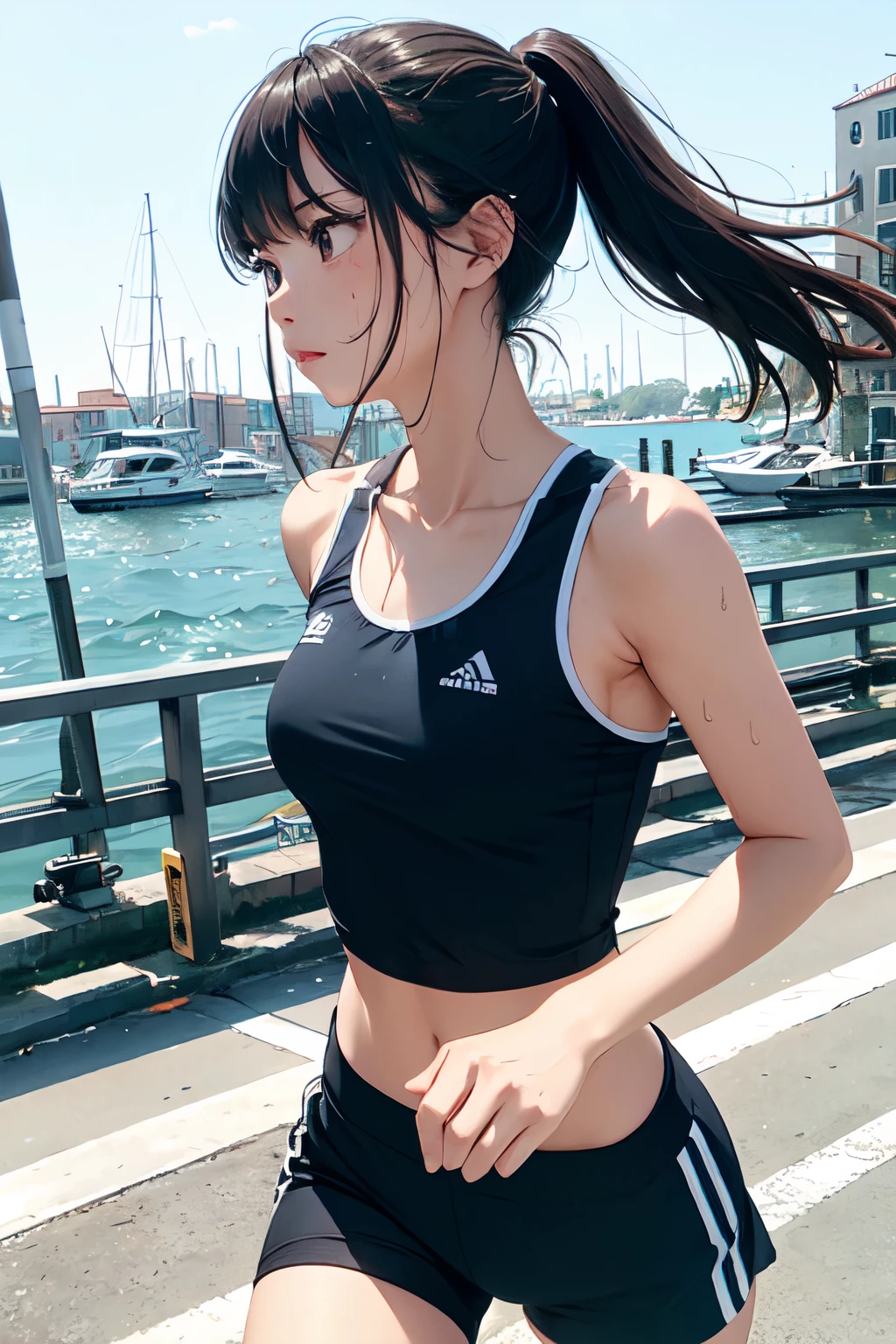 (highest quality,masterpiece:1.3,ultra high resolution,)ultra-realistic capture,very detailed,High resolution 16K natural skin texture、,The pores are、、、、、、、Must be detailed enough to be easily identified。 Skin should look even-toned and healthy。 Use natural light and color, basketball uniform、clothes are wet、3 girls,Japanese,18-year-old,cute,black haired,ponytail,big breasts,smile, (realistic hair: 1.2) (wet skin: 1.2), Face forward and spread your legs、squat、Low - Angle,big breasts,sweaty, drenched, soaked, exposing nipples、Licking a man&#39;s genitals