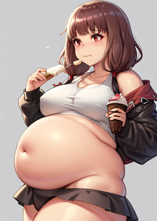 Miko Iino, fat, large belly, chubby, overweight, twin tails, eating ice cream