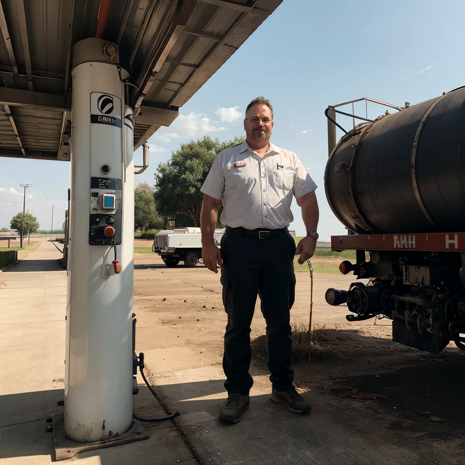 A white fuel tanker with a maintenance man for app icon
