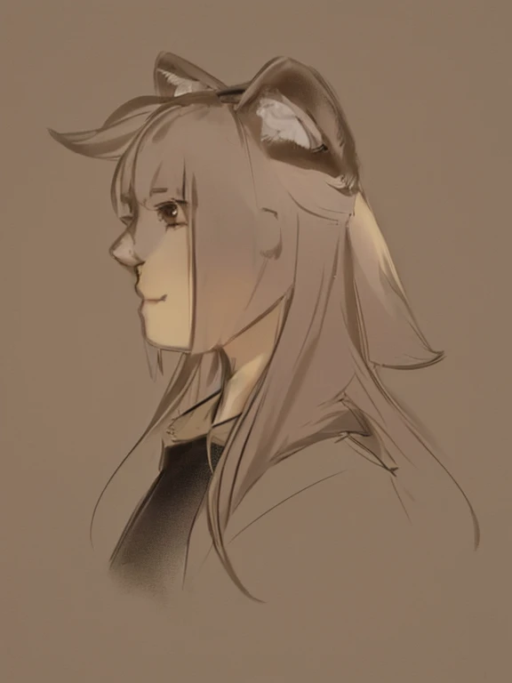 Pictures of girls with long hair and dog ears,female anthropomorphic wolf,Portrait of a furry man, anthro wolf face, femele,Side profile centered portrait,Delicate bust