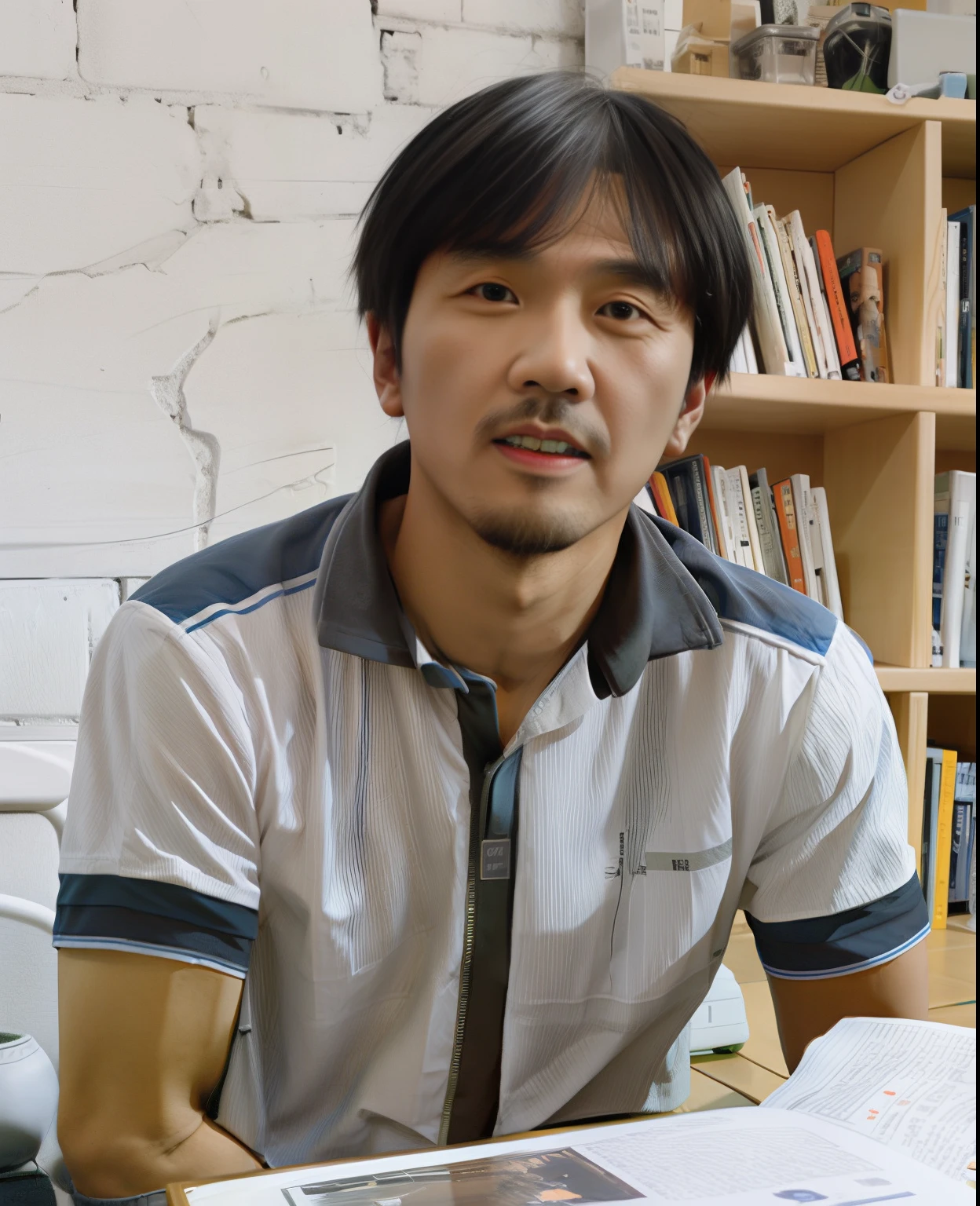Araped Asian man sitting at table with book and mobile phone, jiyun chae, Hyung-tae Kim, Hyung - Tae Kim, Hyung Hyung Kim, Lee Jung-seok, Jung-Won, Kim Jung-jung (Jung Gi Kim), Xiaofan Zhang, Tomohiro Shimoguchi, Take the Zone(Take the Zone), seseon yoon, yihao ren