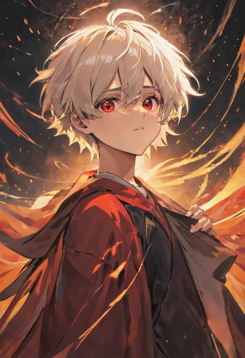 Beautiful boy with white hair and red eyes,quadratic element,japanese manga,bronze skin,Handsome and handsome