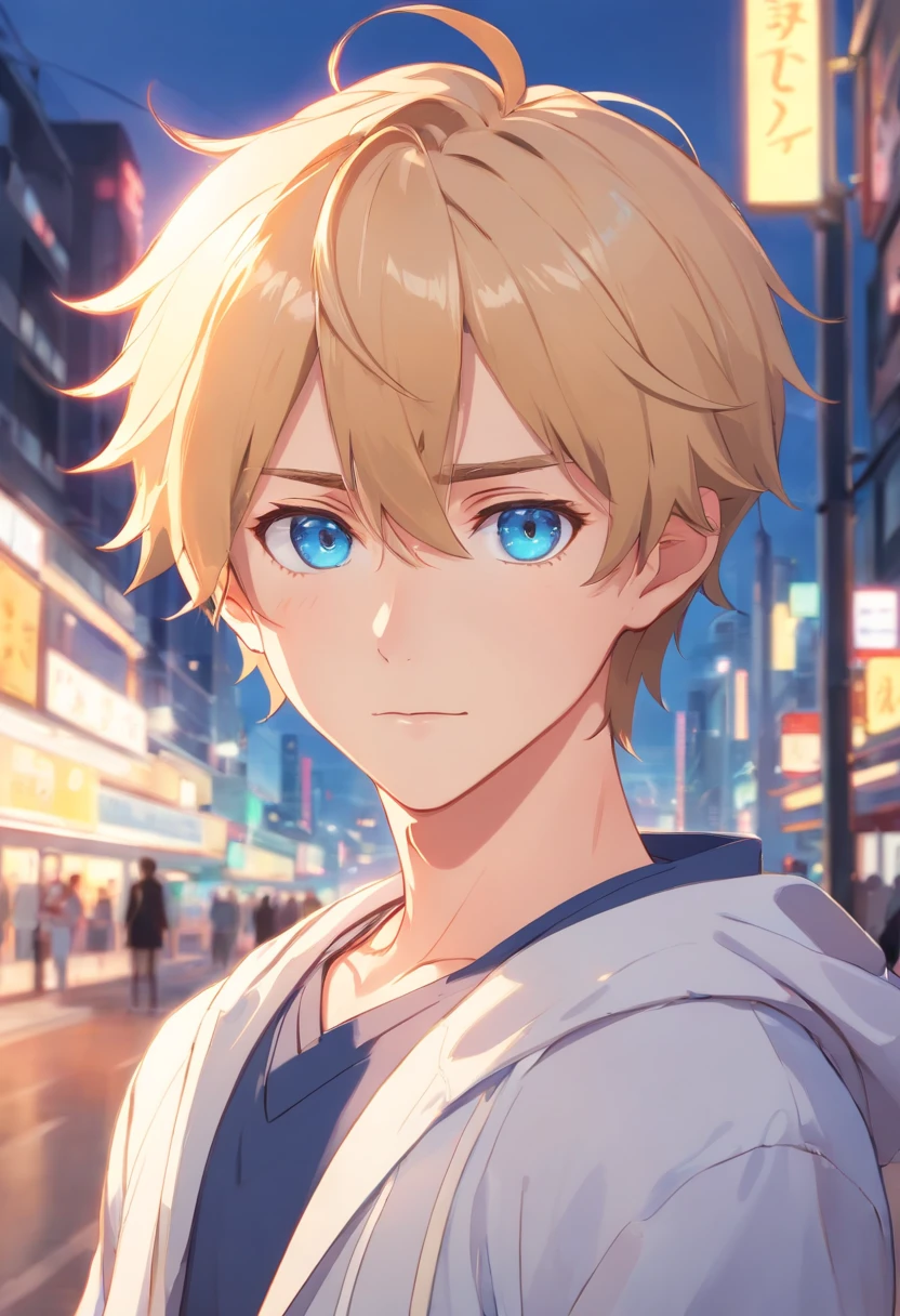 Pretty boy with blond hair and blue eyes,quadratic element,japanese manga,White-colored skin,Handsome and handsome