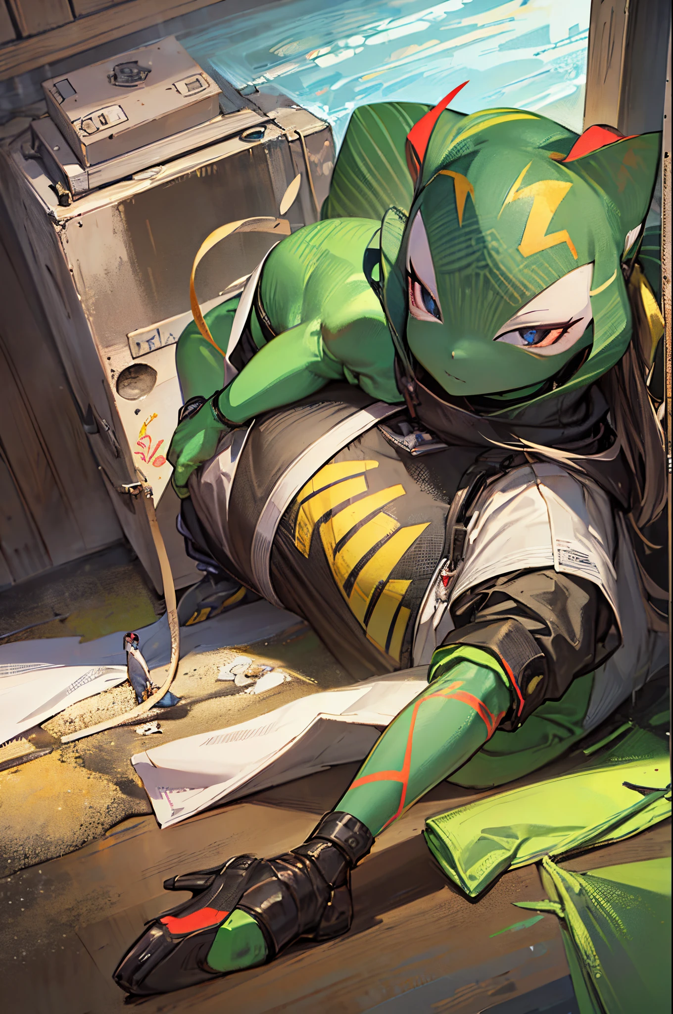 (extreme detail:1.2), Nsfw, Anime style, score_9,score_8_up,score_7_up, best quality, masterpiece, high detailed, Kemono, (dragon) male, eastern dragon man, Big penis, Green skin, Long blonde hair, disheveled hair, long hair on side of head, Red pupil, (((Thin eyebrows))), excessive cum, cum, Cum on face, Cum on body, cum on chest, Pain, screaming, open mouth, one eye closed (winking), Tears, furrowed brow, machine, Restrained, milking machine,Captured by machine, penis milking, Forced cum, Limbs restrained, High-angle