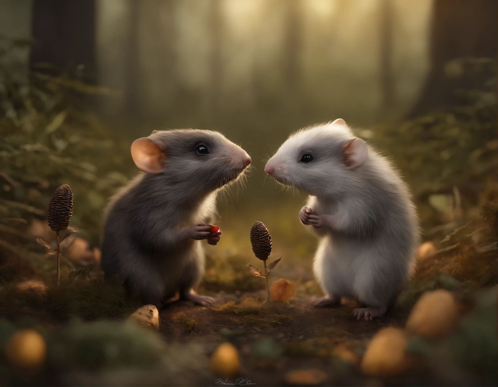 (CBZBB:1.25), ((gremlin),Zhkute, Small, baby, Beautiful, Fantasy art, deviant art, trending artstation, Digital Art, Detailed, Realistic, humanoid, character, tiny, Cinematic shot, cinematic portrait of a mole , gremlin, mole-like, bright silver and brown, long tail, large ears, covered with light silver fur, muzzle sticks out of hole, Best Quality, Static movement of a mole sniffing the air, static movement the mole raises its paw to the sky, Masterpiece, in style of dark fantasy art, gremlin, mole-like, light silver fur, long tail, double nose,stagnant movement, the mole wiggles his nose, huge ears, static movement mole attaches one ear,covered with light silver fur,tousled, five toes on each paw, holding a huge acorn in his paws, I&#39;m standing in a forest clearing under the foliage of bast., acorns lie in the clearing, acorns glow, Crickets fly, Best Quality, Masterpiece, in style of dark fantasy art, fantasy-inspired, in the style of John Tolkien, static movement mole sniffing a flower,But no success and no way to collect up to 9 shells?