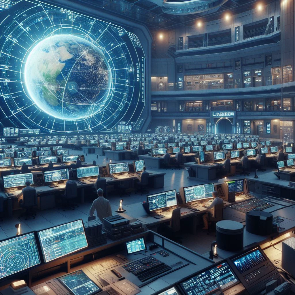 view of a large room with several computers and a large screen, Futuristic Government Chambers, Inside a futuristic military base, Futuristic Science Lab, Futuristic Lab, futuristic production facility, Sci - Крытый Fi, cyber space, depicted as a sci-fi scene, futuristic cyberpunk scenario, Sitting in the control center, In a futuristic laboratory room, in a futuristic arena