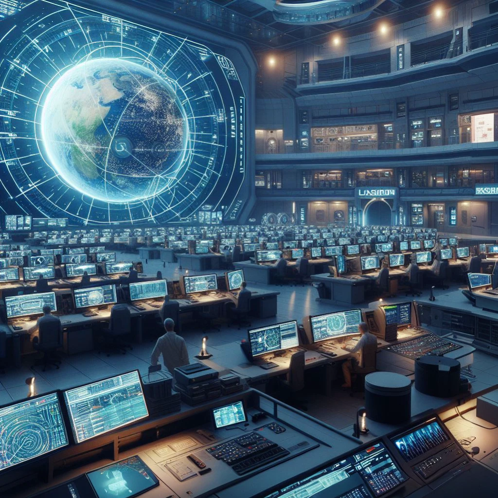 view of a large room with several computers and a large screen, Futuristic Government Chambers, Inside a futuristic military base, Futuristic Science Lab, Futuristic Lab, futuristic production facility, Sci - Крытый Fi, cyber space, depicted as a sci-fi scene, futuristic cyberpunk scenario, Sitting in the control center, In a futuristic laboratory room, in a futuristic arena