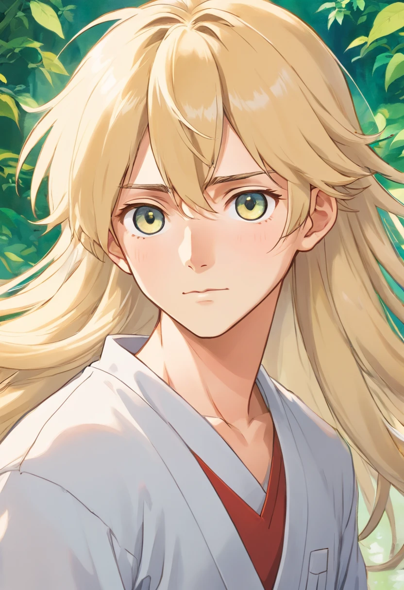 Beautiful blonde boy,quadratic element,japanese manga,White-colored skin,Handsome and handsome,Long blonde hair