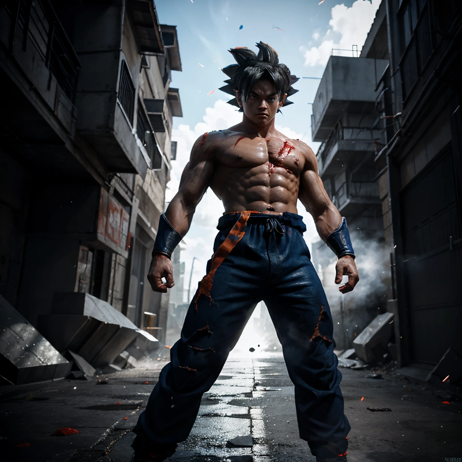 3d Goku Ultra instinct with around blood