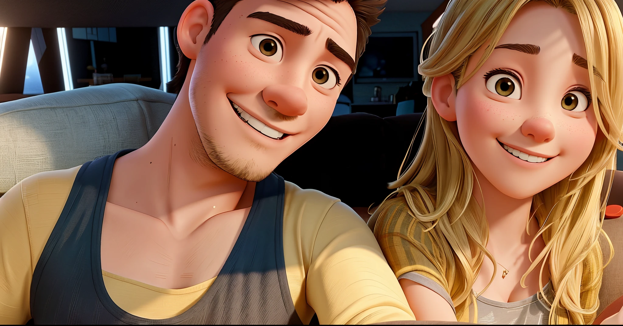there are two people that are laying down together on a couch, ruan jia and mandy jurgens, jordan grimmer and natasha tan, happy couple, relaxing and smiling at camera, selfie shot straight on angle, vacation photo, taken on go pro hero8, tyler edlin and natasha tan, lovely couple, in love selfie, high quality upload