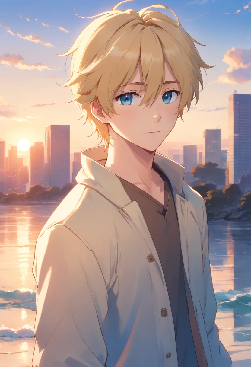 Beautiful blonde boy,quadratic element,japanese manga,White-colored skin,Handsome and handsome,Long blonde hair,blue colored eyes