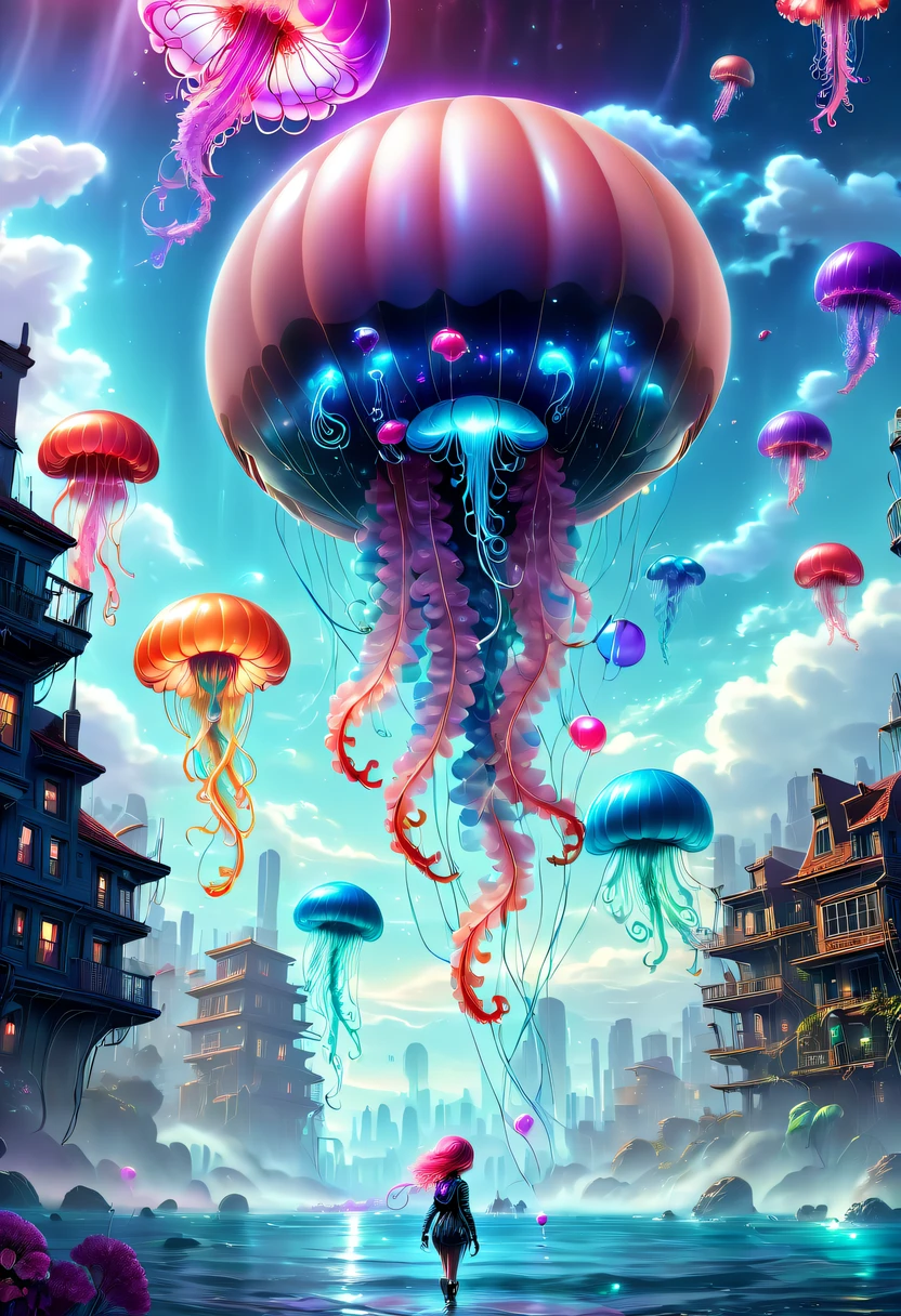 baronzi, Owl made from balloons, Sit on a tree, natta, largeeyes, Shining moon, Glowing moon, foggy ground