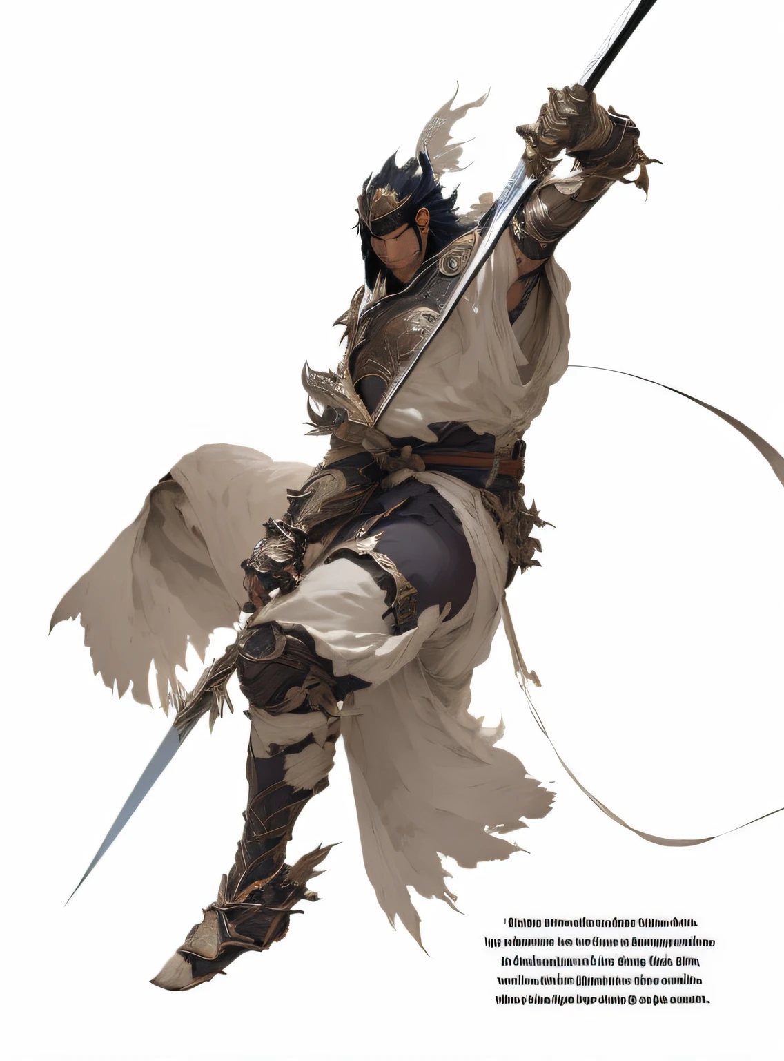 anime figure，With a sword and wings，Posing on white background, wlop style elixir, author：heroes, dramatic sword pose, Kushat Konzi, concept art of a warrior, by Liang Kai, with a big sword, style of raymond swanland, author：Shen Zhou, rpg concept art character, Epic and beautiful character art