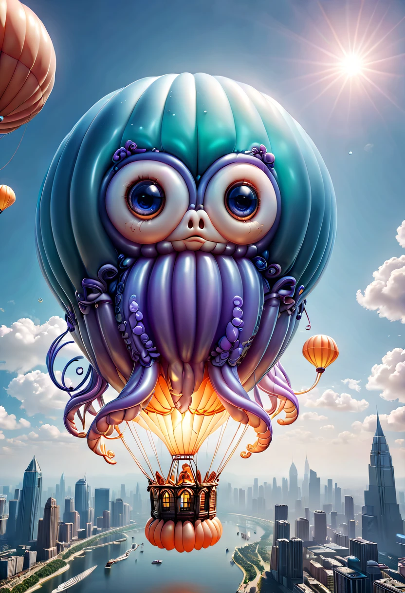 baronzi, Owl made from balloons, Sit on a tree, natta, largeeyes, Shining moon, Glowing moon, foggy ground