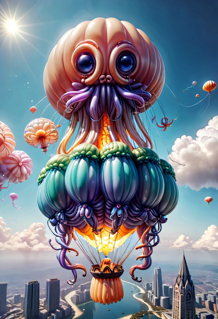 baronzi, Owl made from balloons, Sit on a tree, natta, largeeyes, Shining moon, Glowing moon, foggy ground