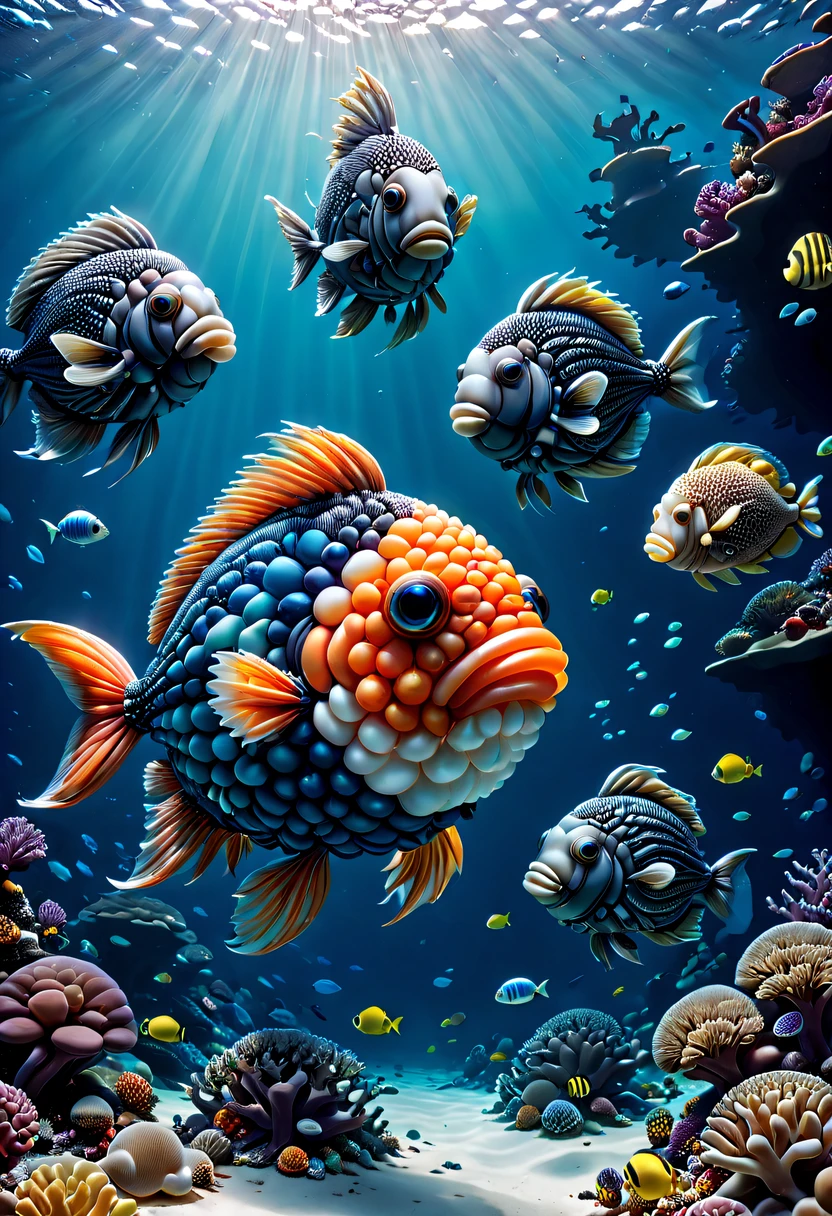 balloons, balloons, Made of balloons, The fish, balloon fish, Swim in the ocean, Shipwreck under the sea