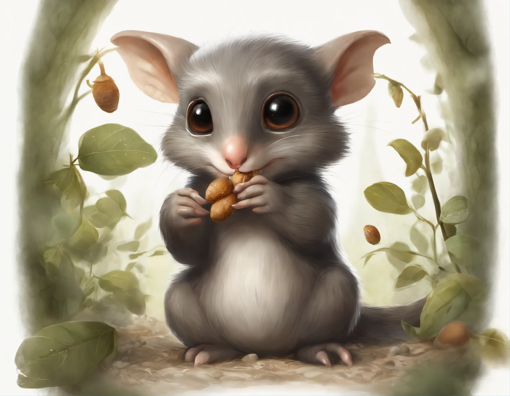 (CBZBB:1.25), ((gremlin),Zhkute, Small, baby, Beautiful, Fantasy art, deviant art, trending artstation, Digital Art, Detailed, Realistic, humanoid, character, tiny, Cinematic shot, cinematic portrait of a mole , gremlin, mole-like, bright silver and brown, long tail, large ears, covered with light silver fur, muzzle sticks out of hole, Best Quality, Static movement of a mole sniffing the air, static movement the mole raises its paw to the sky, Masterpiece, in style of dark fantasy art, gremlin, mole-like, light silver fur, long tail, double nose,stagnant movement, the mole wiggles his nose, huge ears, static movement mole attaches one ear,covered with light silver fur,tousled, five toes on each paw, holding a huge acorn in his paws, I&#39;m standing in a forest clearing under the foliage of bast., acorns lie in the clearing, acorns glow, Crickets fly, Best Quality, Masterpiece, in style of dark fantasy art, fantasy-inspired, in the style of John Tolkien, static movement mole sniffing a flower,But no success and no way to collect up to 9 shells?