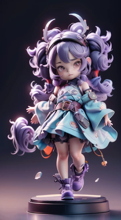Blind box mode，1girl, flat bangs, pigtails, Wide sleeves, hair adornments, komono, Red belt, (Purple colored hair:1.2), Very long hair, hair straight, looking at viewert, with a pure white background, (真实感:1.2), Detailed eyes, Red Eyeshadow,，（tmasterpiece，top-quality，best qualityer，offcial art，Beauty and aesthetics：1.2），（1girll），extremy detailed，（s fractal art：1.5），highest details，[Blue feathers|Purple feathers]the hair，Very long hair，（littered），（floated hair：1.5），Hair background，exposed bare shoulders，（鎖骨：0.9），，ssmile，，Stylish clothes，Super cute IP by Pop Mart，chi bi，Models，a blind box toy，Fine shine，clean backdrop，3Drenderingof，OC rendering，Best quality at best，4k，super detailing，front-facing view，POP market toys，studio lit，Stand up
