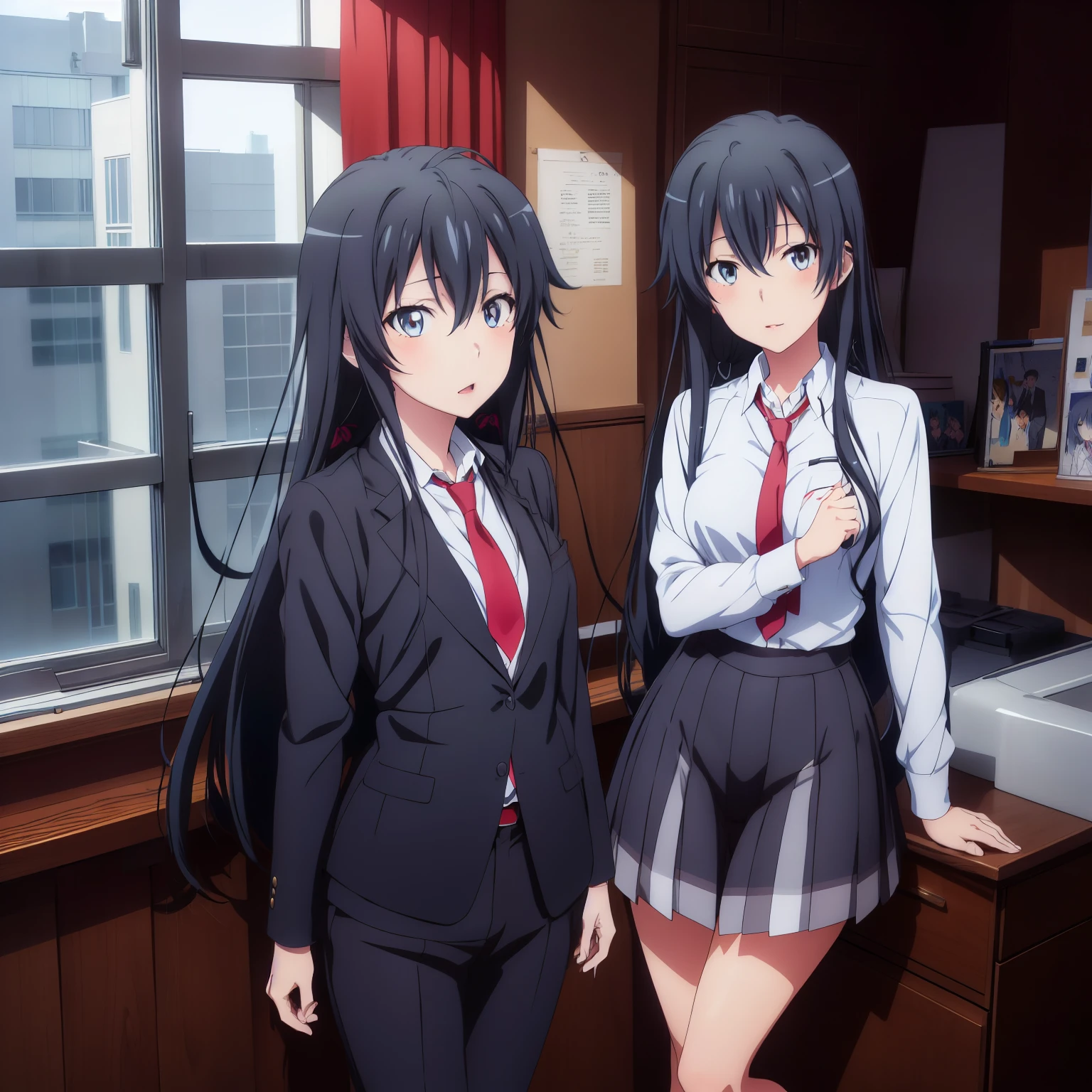anime yukinoshita yukino in a suit and tie standing in front of a window, anime moe artstyle, smooth anime cg art, official character art, beautiful anime high school girl, fanart, , official art, anime visual of a cute girl, attractive anime girl, high detailed official artwork, visual novel key visual, painted in anime painter studio
