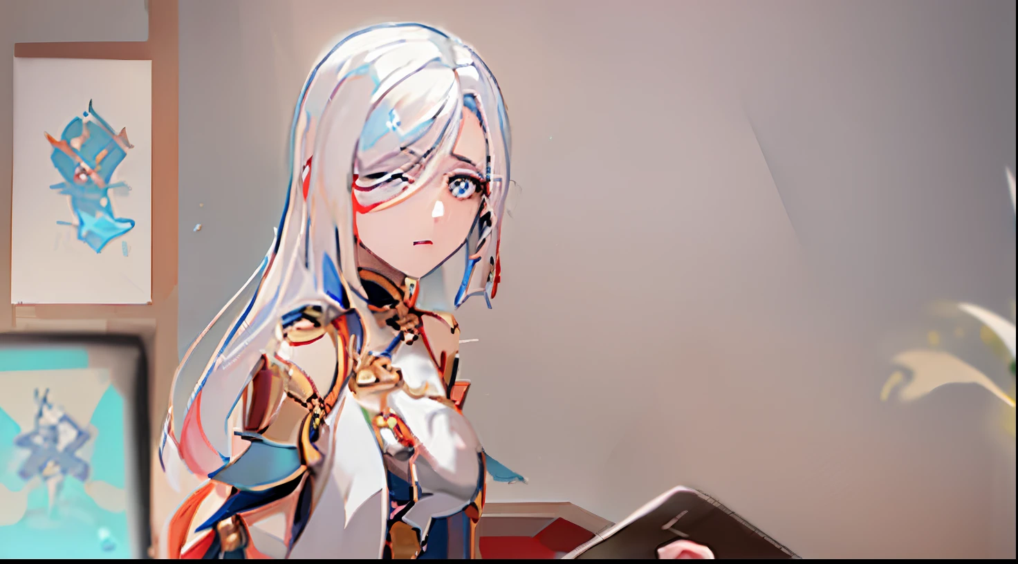 anime girl with long white hair and blue eyes holding a sword, ayaka genshin impact, keqing from genshin impact, zhongli from genshin impact, edelgard from fire emblem, genshin impact character, portrait knights of zodiac girl, ayaka game genshin impact, edelgard fire emblem, white haired deity, ashe, inspired by Li Chevalier