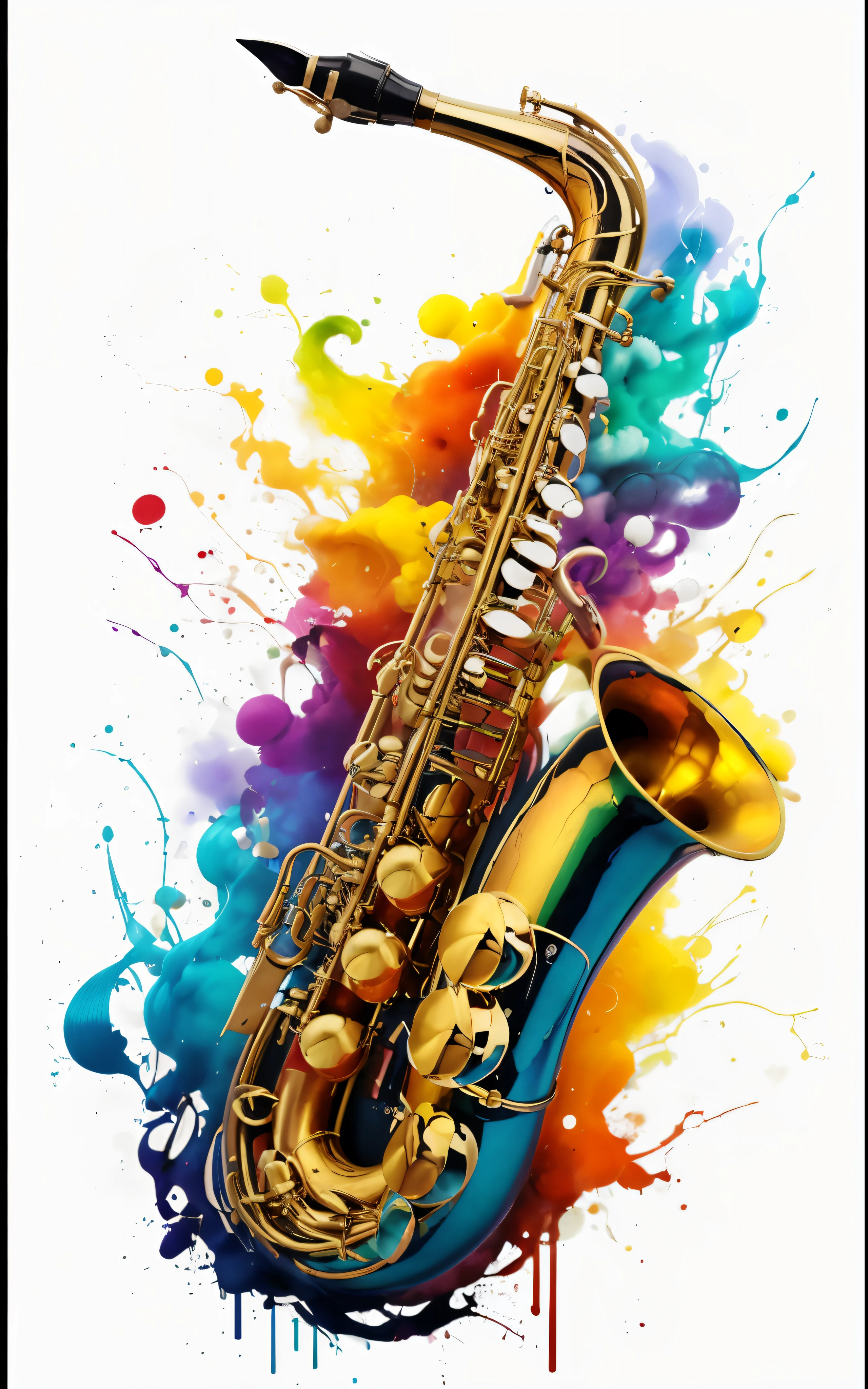 um close de um saxofone com um fundo colorido, saxofone, Saxofones, artistic!!! compositing, music poster, instrumentos musicais, beautiful artwork, masterful composition!!!, instrumentos musicais, saxofones reais, extremely high quality artwork, instrumento musical, arte colorida, imagem colorida, cheio de cores e detalhes ricos, Arte digital H 9 6 0, Artistic illustration