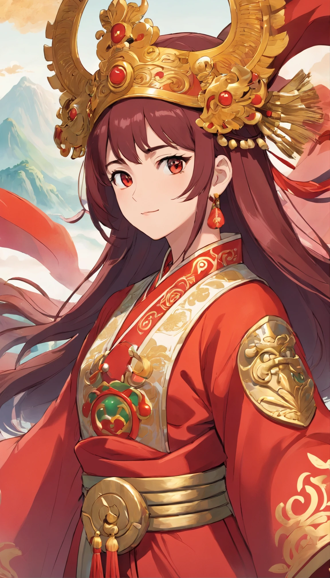 Chinese style,Chinese drama,Peking Opera costumes,Guan Yu costume,Drama Facebook,red colour,The medium scene is,ultradetailed,ultra - detailed,high high quality,8K ,Focus sharply,Highly detailed and hyper-realistic visuals,oc rendered, - AR 16:9 --q 2 --s 1000