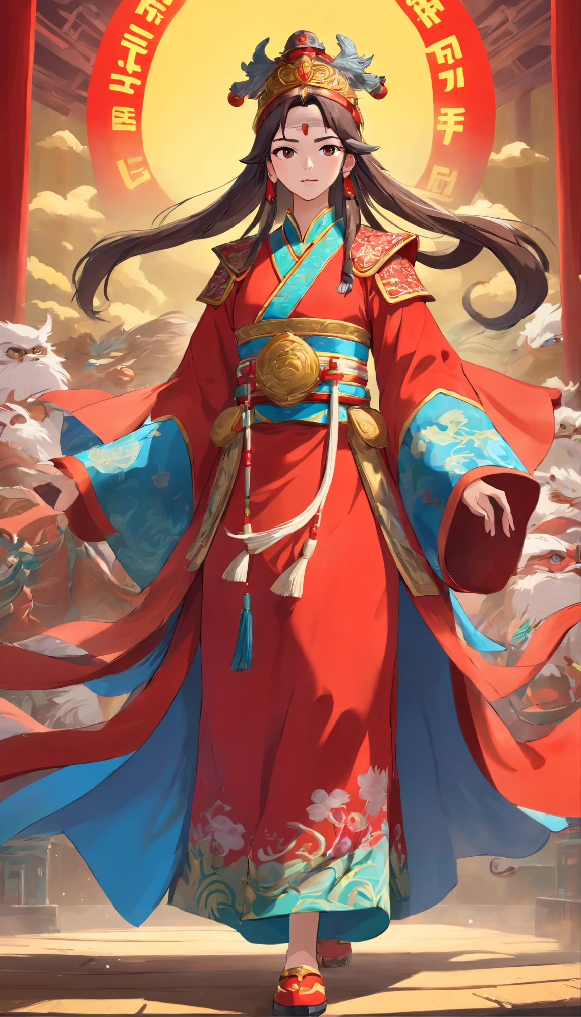 Chinese style,Chinese drama,Peking Opera costumes,Guan Yu costume,Drama Facebook,red colour,The medium scene is,ultradetailed,ultra - detailed,high high quality,8K ,Focus sharply,Highly detailed and hyper-realistic visuals,oc rendered, - AR 16:9 --q 2 --s 1000