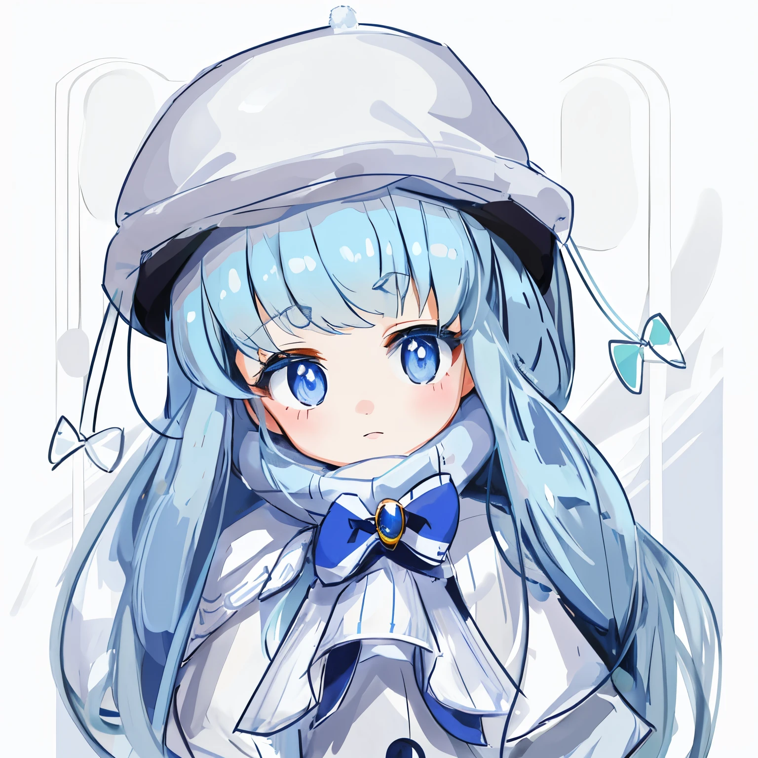 cute  with　Lori　The long-haired　blue eyess　Winter clothes　Pretty clothes　Straight face　Anime-style design　White knitted hat