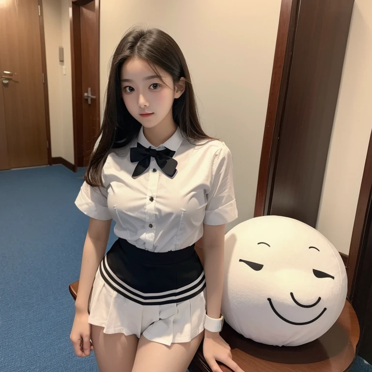 Female junior high school student，Big chest，White face，Thin waist，adolable