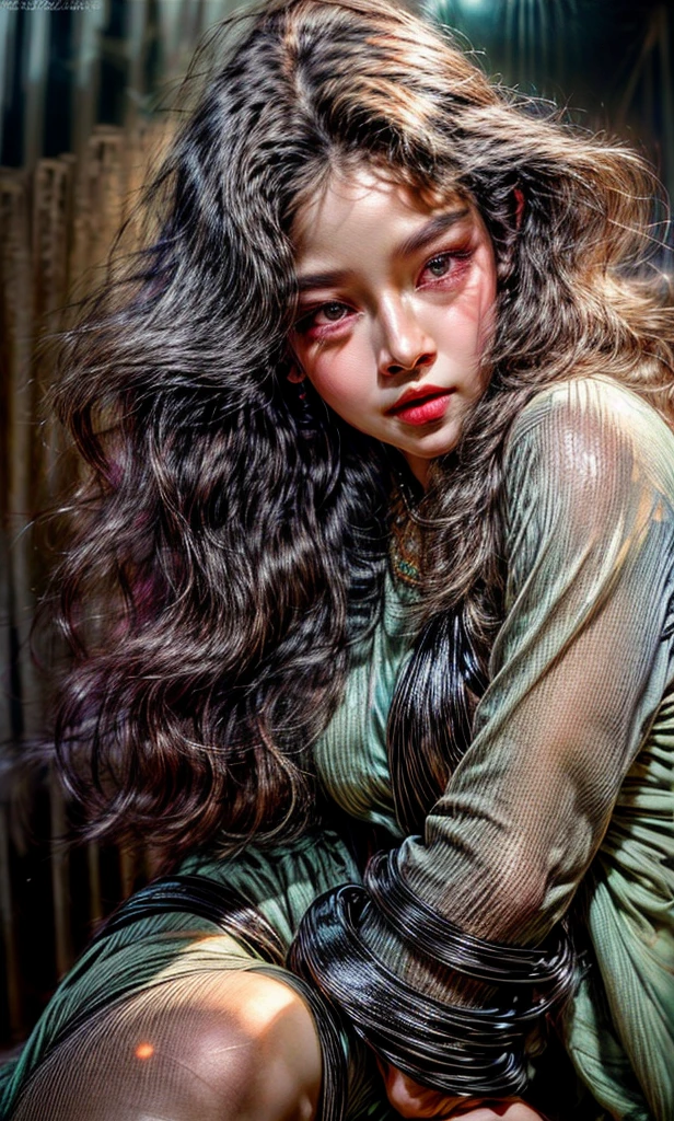 (8k, RAW photo, photorealistic: 1.25), (lip gloss, eyelashes, shiny face, shiny skin, best quality, ultra-high resolution, depth of field, chromatic aberration, caustics, wide range of lighting, Natural shading, Kpop idol) looking at the viewer with a calm and goddess-like happiness,