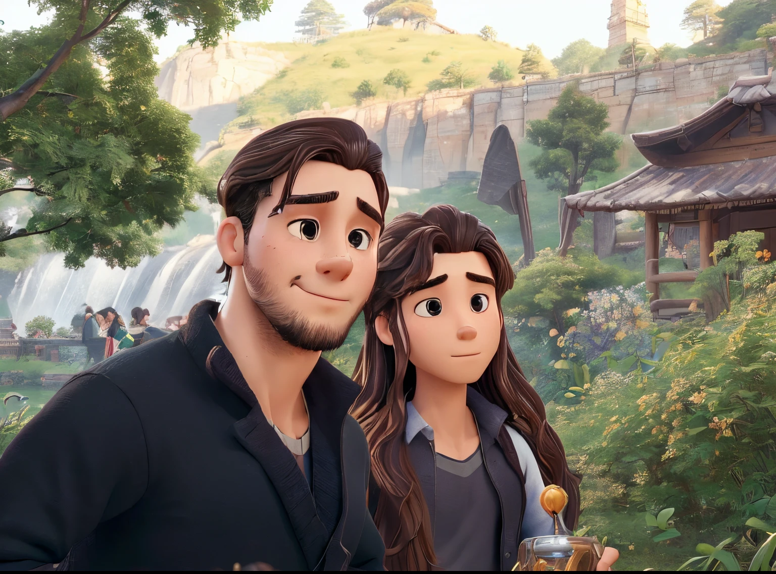 (Best Quality, 8k, Masterpiece :1.3), handsome young man with perfect figure and long hair :1.4, Zhong Li, Zhongli, Dark brown hair, inflated chest, genshi