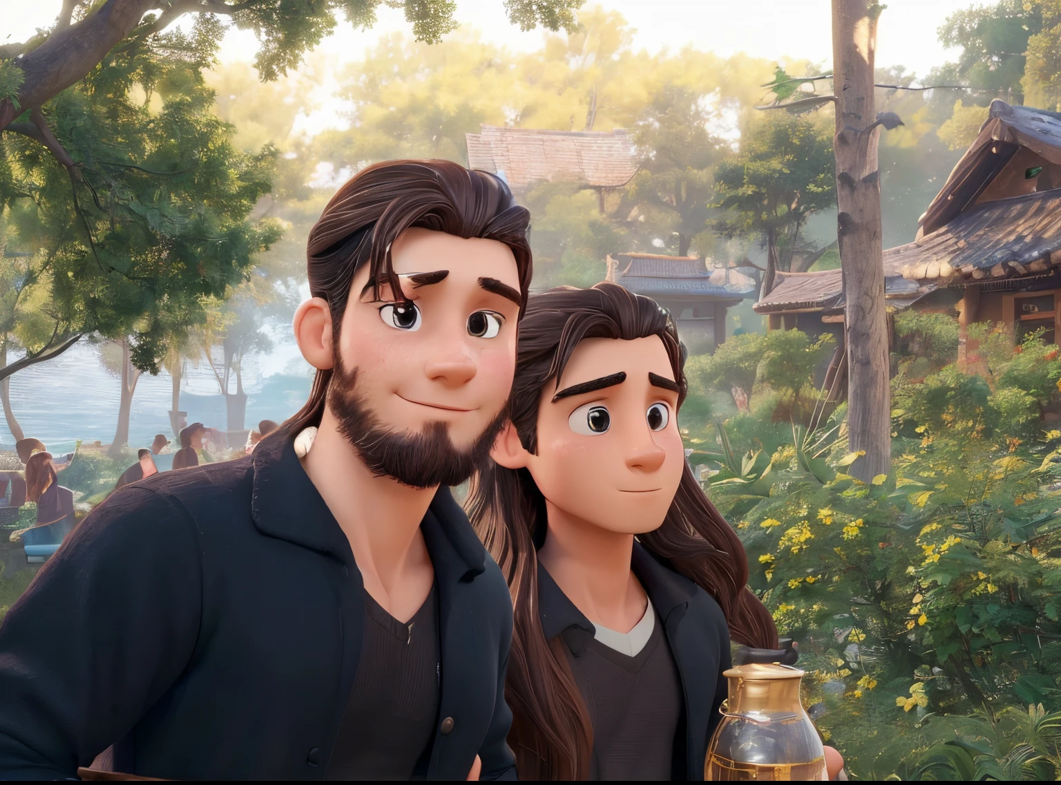 (Best Quality, 8k, Masterpiece :1.3), handsome young man with perfect figure and long hair :1.4, Zhong Li, Zhongli, Dark brown hair, inflated chest, genshi