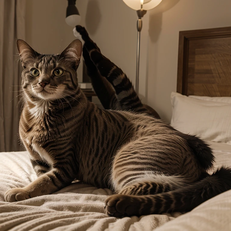 Cat ultra réaliste sur un lit