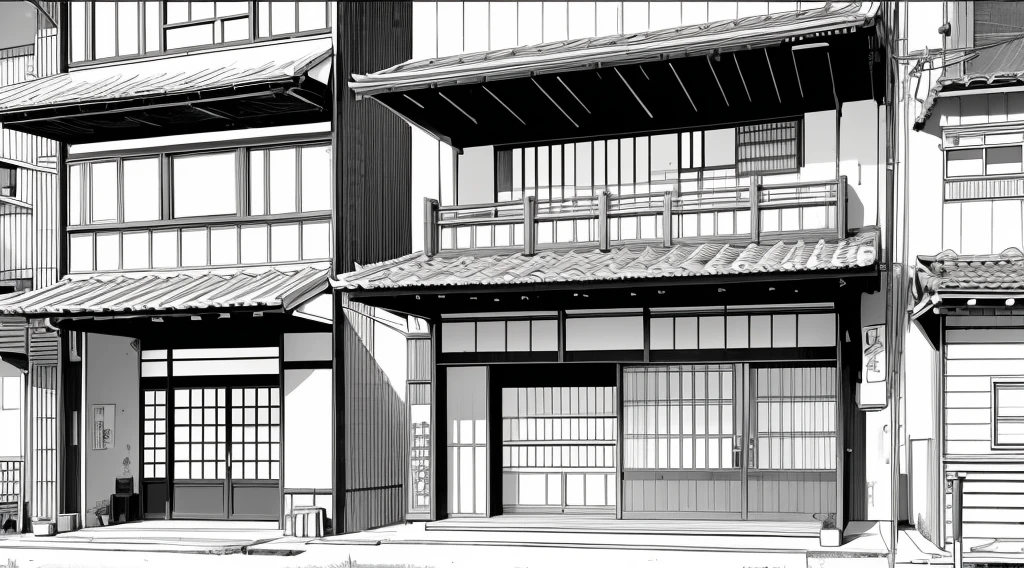 Make me Japanese store buildings drawn in manga style