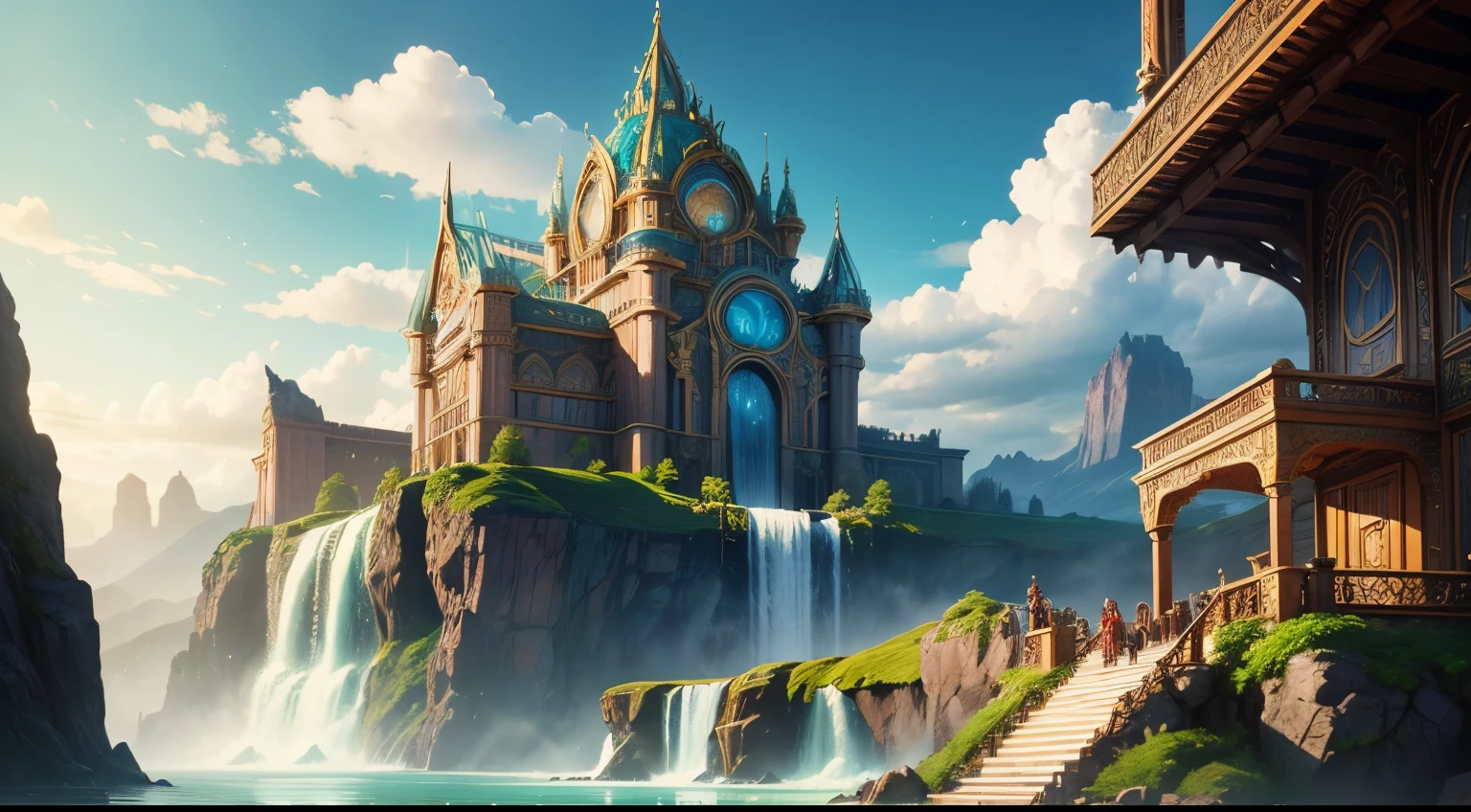 Witness the grandeur of Asgard's floating palace, with its opulent gardens and sparkling waterfalls, as the gods gather for a feast fit for the divine