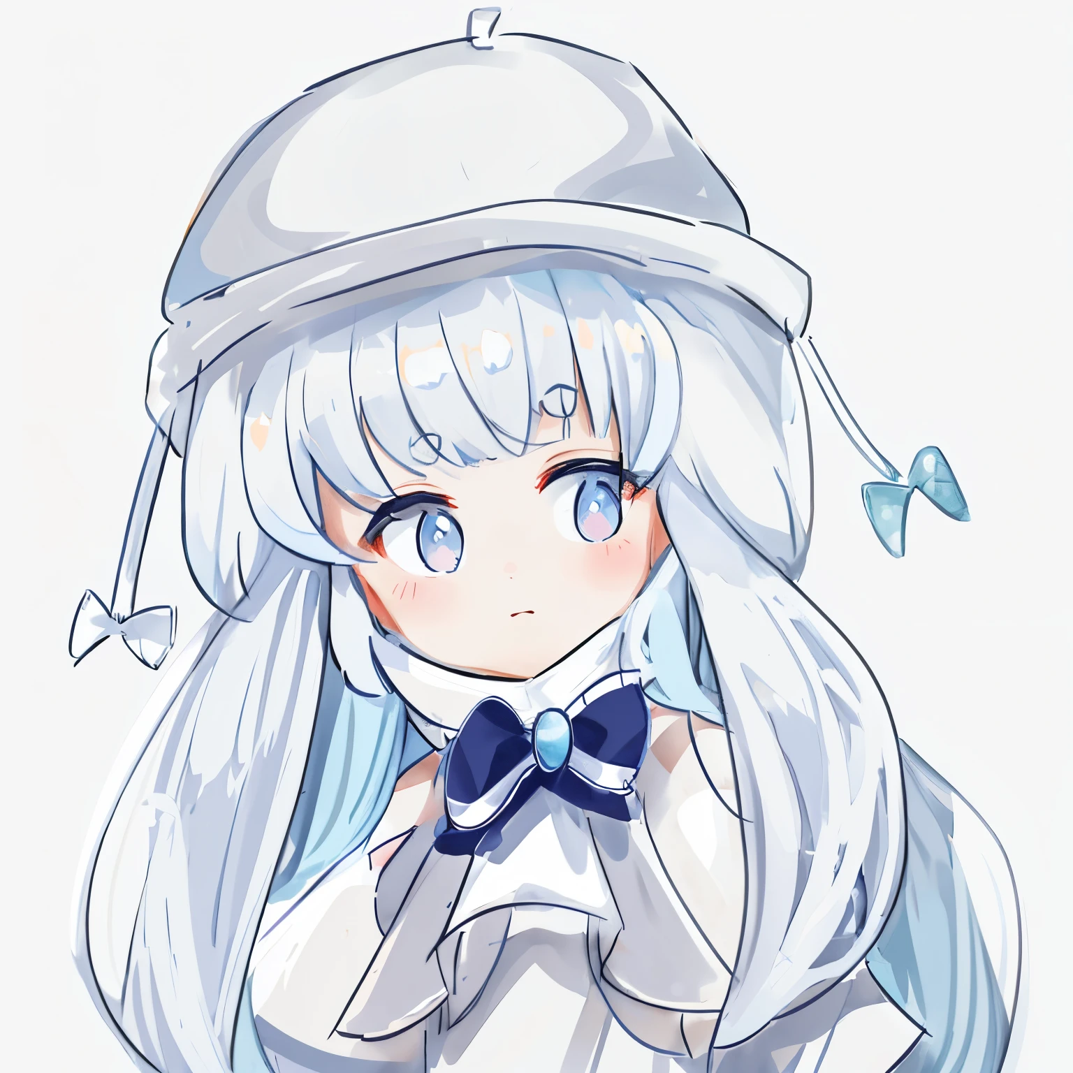 cute  with　Lori　The long-haired　white  hair　blue eyess　Winter clothes　Pretty clothes　Straight face　Anime-style design　White knitted hat　flat　Deformed