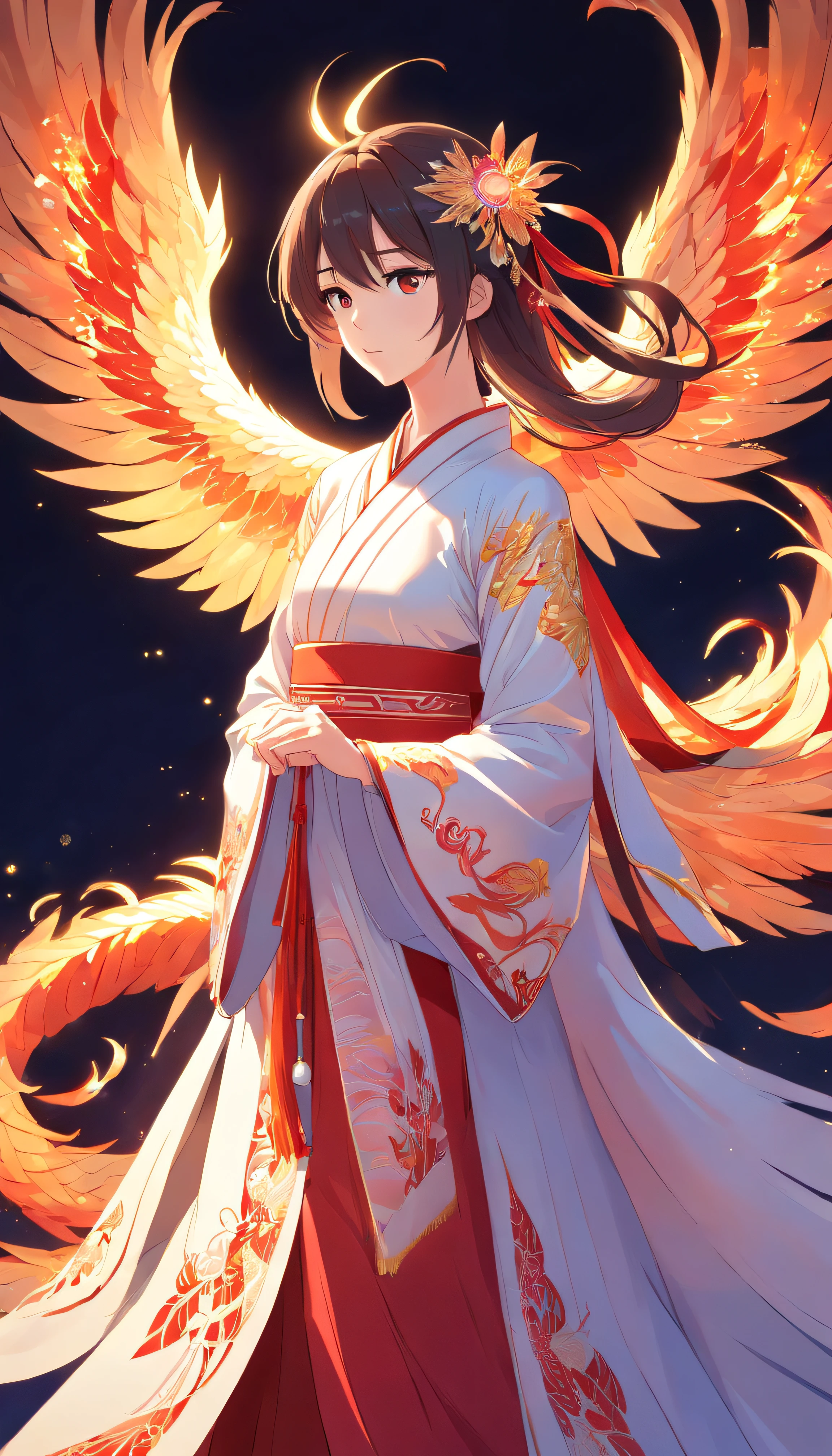 Stunning Chinese Hanfu Wedding Cloak,Crystal translucent phoenix embroidery. The phoenix shines like a diamond. Phoenix is resurrected,Dragging a 2-meter skirt. It used to be beautiful, noble, Red, magia, Octagonal rendering, Surreal, Pastel background