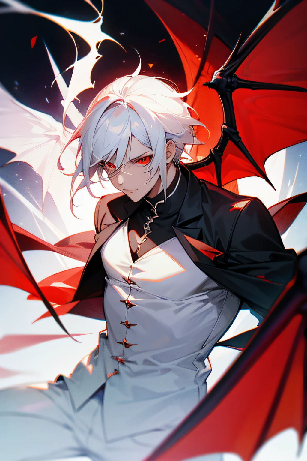 Anime character with white hair and a black cape standing in front of a full moon, cara bonito na arte demon slayer, Demon Slayer rui fanart, personagem de anime masculino, Retrato anime de um homem bonito, arte detalhada do personagem de anime, personagem estilo anime, fanart requintada altamente detalhada, estilo de arte demon slayer, homem bonito anime, official character illustration, Arte Oficial, Digital anime illustration, pale face, pale skinned, chifes de demonio, chifres demoniaco, rosto delicado com um sorriso malicioso e cruel, garras demoniacas, chifres e cgarras, demoniaco, Sitting pose in Lotus position, quimono aberto, Pale man with oni demon horns, oni, yokia, oni, garras, evil smile, only kimono pants, sozinho, chifres de demonio, cabelos compridos, homem belo, sentado sobre um tigre