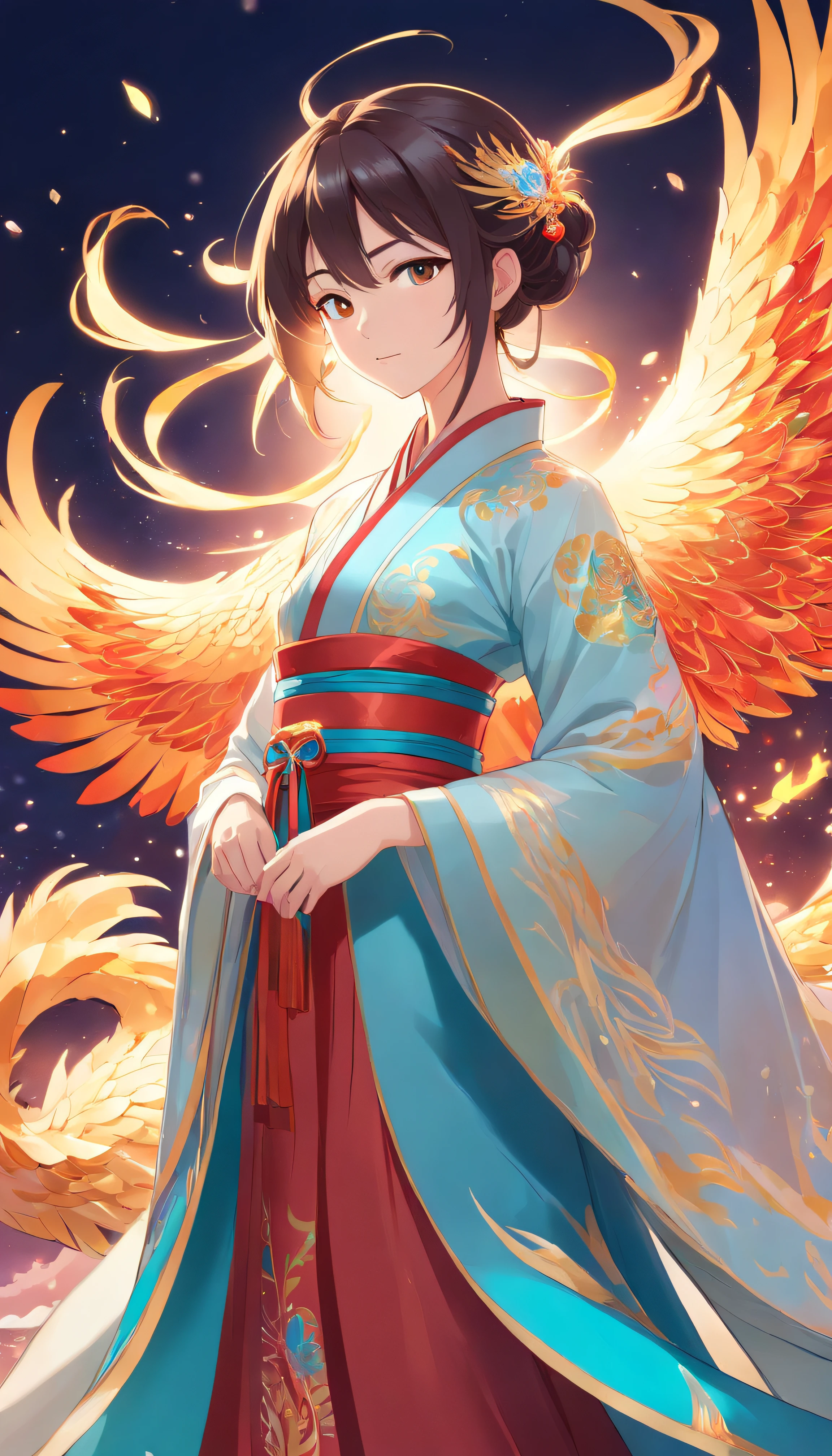 Stunning Chinese Hanfu Wedding Cloak,Crystal translucent phoenix embroidery. The phoenix shines like a diamond. Phoenix is resurrected,Dragging a 2-meter skirt. It used to be beautiful, noble, Red, magia, Octagonal rendering, Surreal, Pastel background