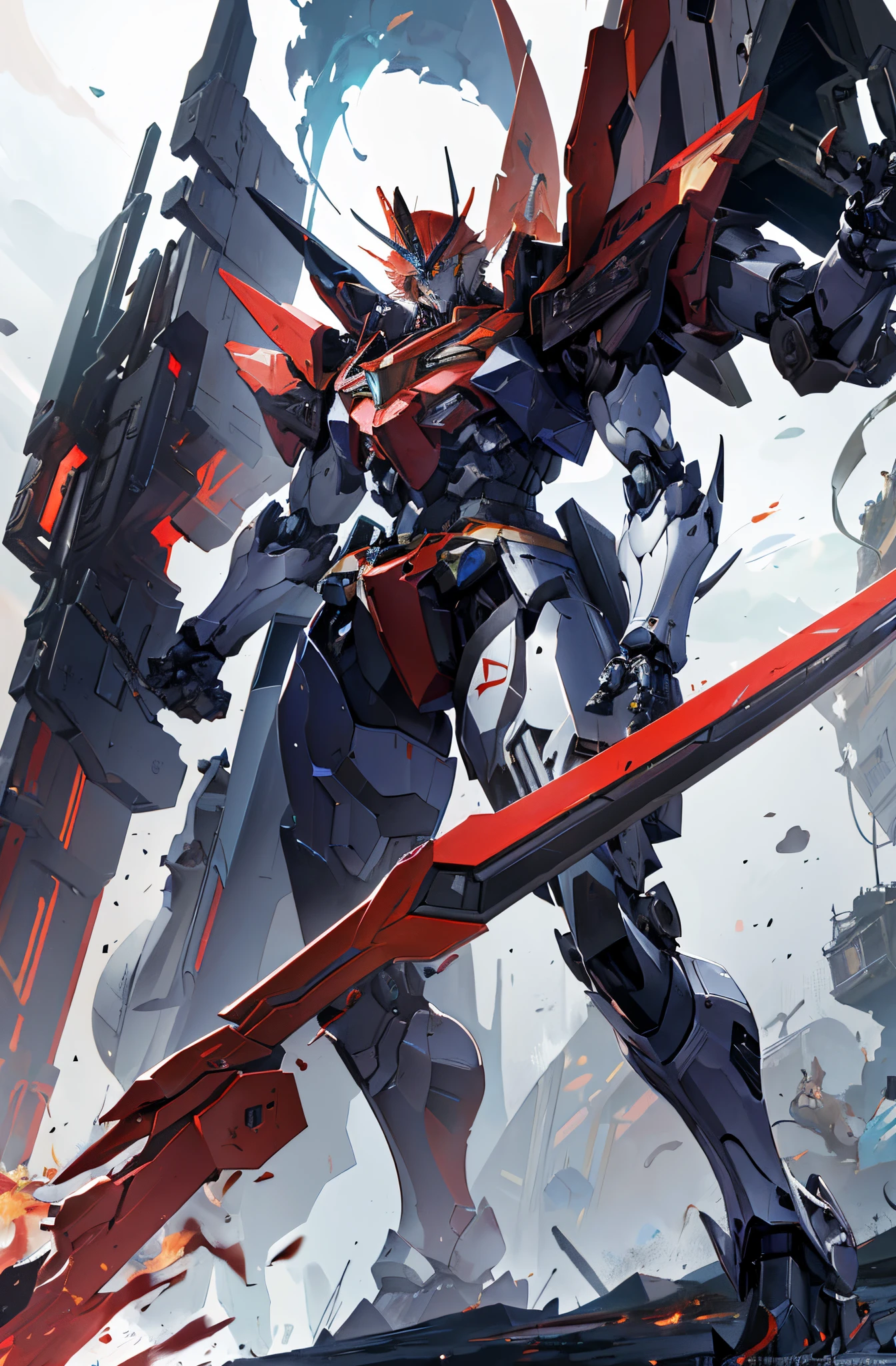 Anime style artwork of giant robot with huge sword, modern mecha anime, badass anime 8 k, Cool mech style, mecha art, Alexander Ferra Meha, krenz cushart and artem demura, anime large mecha robot, Anime mecha, Highly detailed official artwork, best anime 4k konachan wallpapers